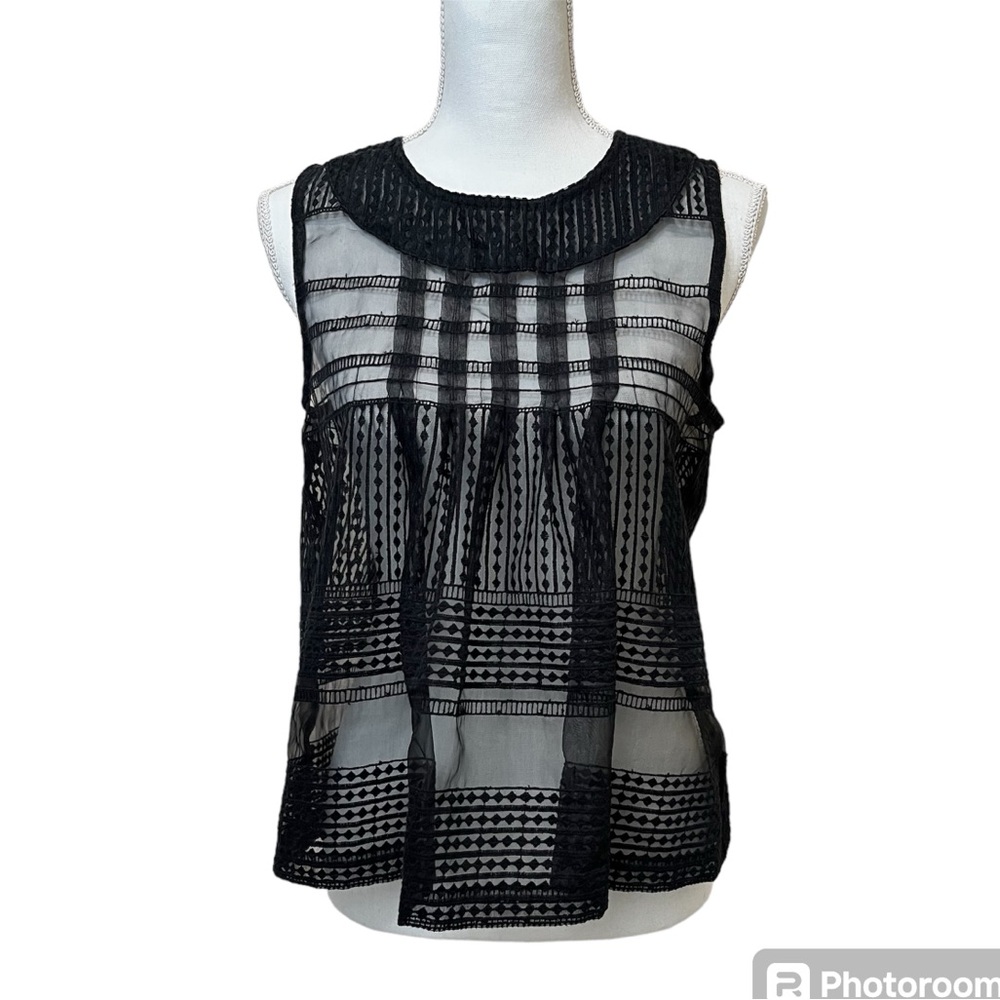 Madewell Sheer Black Sleeveless Babydoll Blouse
